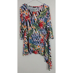 Attitudes by Renee sz 1X Asymmetric Hem Slinky Top tunic floral 3/4 sleeves 0760